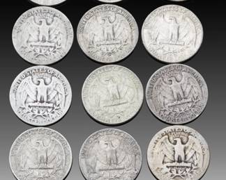 Lot of 14 Pre-1965 Washington Quarters - 90% Silver Constitutional Bullion