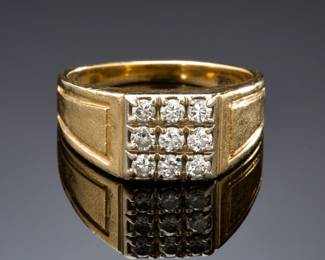 Vintage 1970s Men's 14k Two-Tone Gold & Diamond Cluster Statement Ring