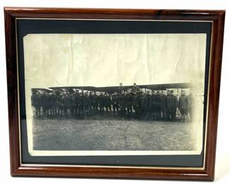c. 1918 WWI US Army Air Service Squadron Framed Photograph with Biplanes & Mascot