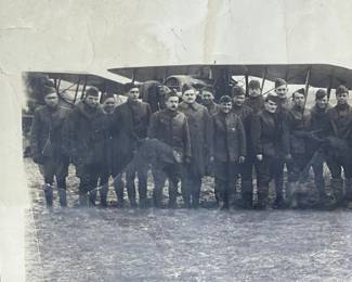 c. 1918 WWI US Army Air Service Squadron Framed Photograph with Biplanes & Mascot