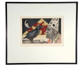Joel Beckwith (1949-2024) "Merlyn with his talking Black Bird" Color Lithograph Framed Art , 36/100