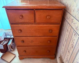 Vintage Wooden Five-Drawer Dresser
