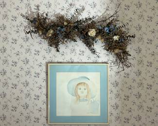 Framed Girl Portrait & Floral Swag