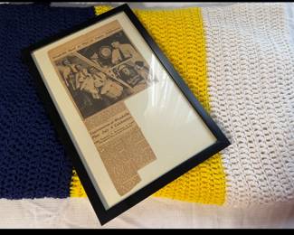 Framed Vintage Newspaper Woodville 1936 & Blanket