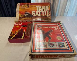 Vintage Board Game Collection (NFL Strategy Jr, Tank Battle, UFO)