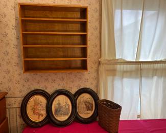 Vintage Wall Shelf and Framed Prints