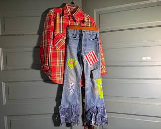 Vintage Colorful Patchwork Jeans & Flannel Shirt