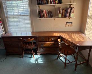 Vintage Wooden Desk and Chairs Set