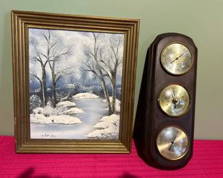 Winter Landscape Painting & Barometer