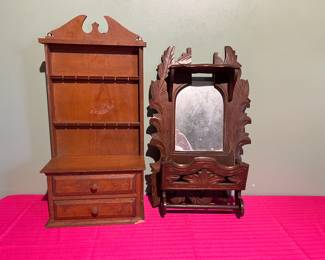 Vintage Wooden Shelves with Mirror