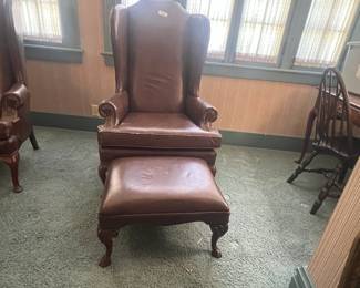 Classic Leather Wingback Chair Set
