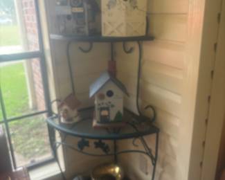Metal corner shelf. There are 2