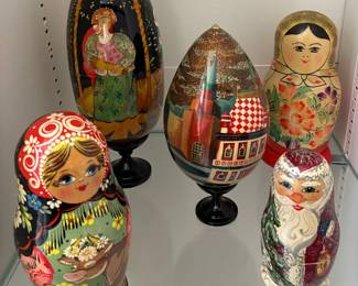 Vintage Russian Matryoshka dolls and nested eggs