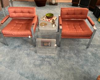 Milo Baughman style chrome upholstered chairs - pair