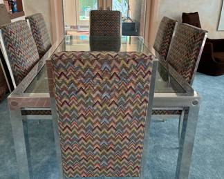 MCM chrome and glass expendable table and 8 upholstered chairs