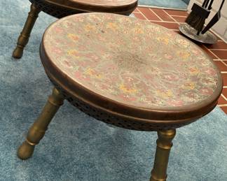 Vintage brass three legged foot stool