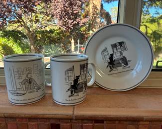 The New Yorker coffee mugs, plate