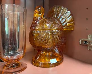 Vintage amber glass turkey candy dish