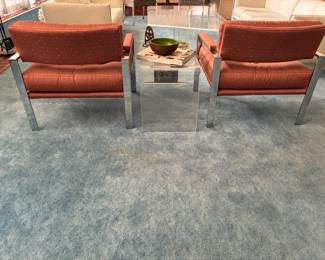 Milo Baughman style chrome upholstered chairs - pair