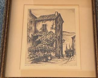 Donald Frederick Witherstine "Port of St Tropez, France' etching