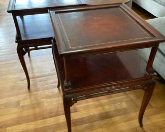 PAIR 1940'S LEATHER TOP TABLES