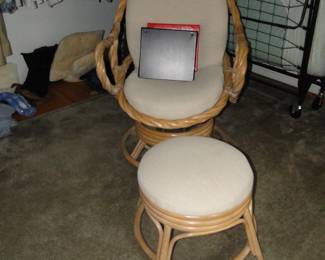 Rattan chair, and ottoman