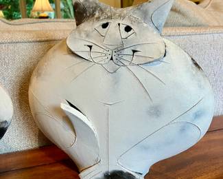 Raku pottery cat sculptures by Mary Gates Dewey