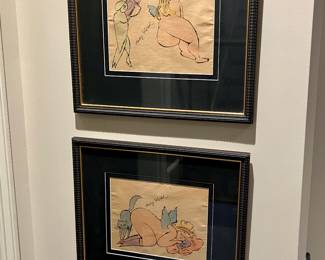 Pair of 1950's Andy Warhol signed and hand colored offset lithographs from his "In the Bottom of My Garden" series