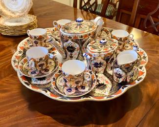 19th C Royal Crown Derby "Old Imari" porcelain tea service with revolving stand