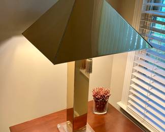 Pair of 1980's modern brass and lucite lamps by Optique