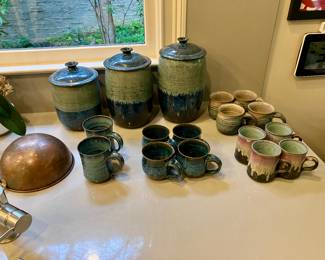 Pottery mugs and cannisters