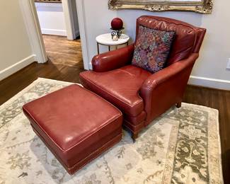 Hancock & Moore crimson leather chair and ottoman