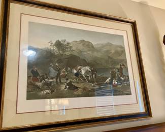 Charles Mottram "Crossing a Highland Loch" hand colored etching after the J. Thomson painting of the same name