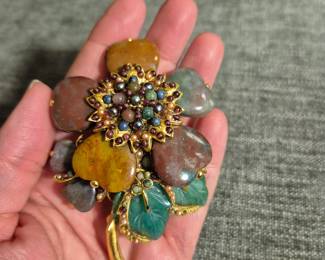 Vintage large Jose Barrera jade brooch..rare 