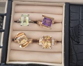 14k Golden Beryl and Yellow Beryl Diamond Rings