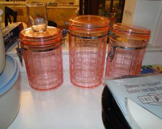 Plastic pink canister jars