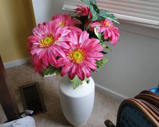 Pretty in pink florals in a white vase