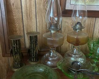 uranium glass pieces , oil lamps