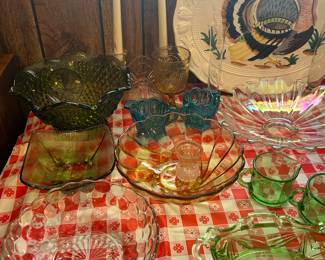 vintage green glass, uranium glass, turkey platter