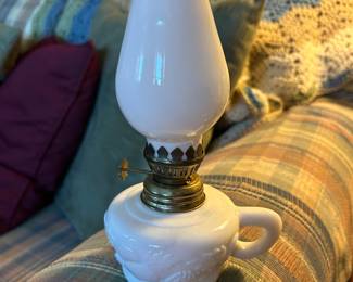vintage milk glass oil lamp