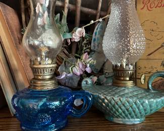 aqua and cobalt oil lamps