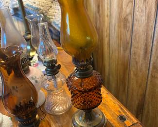vintage amber glass oil lamps
