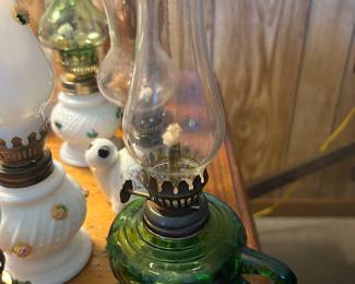 vintage green oil lamp