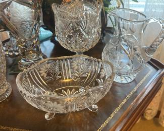 Crystal footed bowl Margaret pattern , cut crystal pitcher, crystal vase