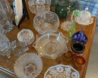 American Brilliant period cut glass bowl, Westmoreland Glass English Hobnail pattern bowl ,Tarentum Glass Co. Strigil ruffled edge bowl