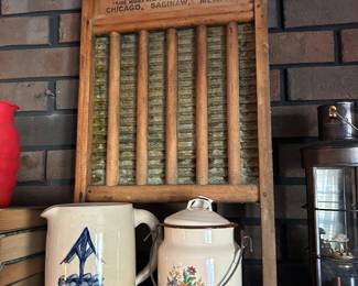 pottery and vintage washboard