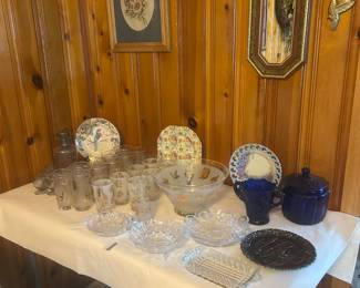 Libbey Frosted Golden Foliage chip bowl and glasses