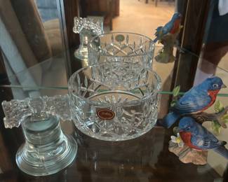 Gorham crystal wine bottle coaster, ceramic birds