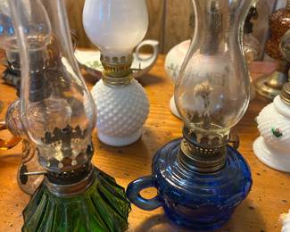 vintage green and cobalt lamps