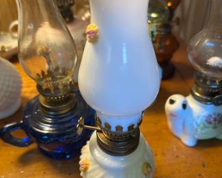 vintage milk glass oil lamp